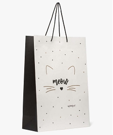 GEMO Sac cadeau en papier recyclé imprimé chat et paillettes Blanc