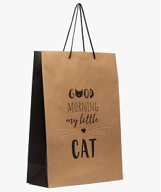 sac cadeau en papier kraft recycle imprime chat et message brun autres accessoires9880001_1