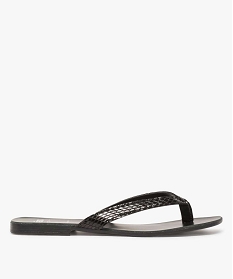 GEMO Sandales femme à talon plat et entre-doigts imitation cuir noir standard
