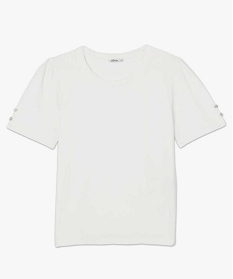 tee-shirt femme a manches courtes froncees beige9912401_4