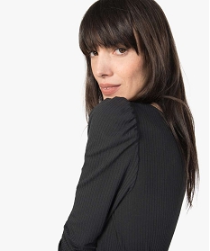 tee-shirt femme cotele avec fronces aux epaules noir t-shirts manches longues9930601_2