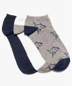 chaussettes garcon tige courte a motifs requin (lot de 3) blanc chaussettes9959501_1