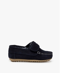GEMO Mocassins garçon dessus cuir retourné fermeture scratch Bleu