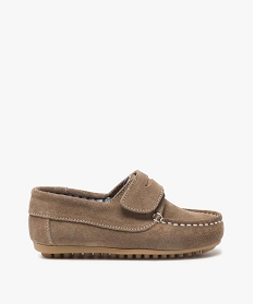 GEMO Mocassins garçon dessus cuir retourné fermeture scratch beige standard