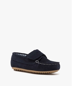 mocassins garcon a scratch dessus cuir retourne uni bleu chaussures basses9961001_2