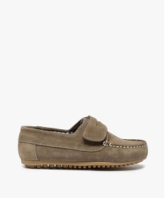 GEMO Mocassins garçon à scratch dessus cuir retourné uni beige standard