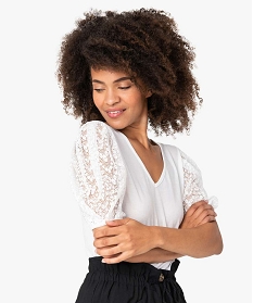 tee-shirt femme a manches courtes en dentelle blanc9972401_2