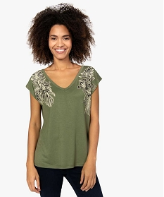 tee-shirt femme manches courtes col v imprime floral vert t-shirts manches courtes9974001_1