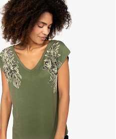 tee-shirt femme manches courtes col v imprime floral vert t-shirts manches courtes9974001_2