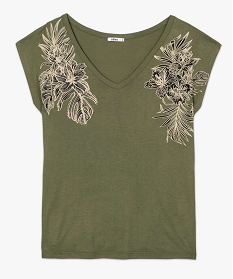 tee-shirt femme manches courtes col v imprime floral vert t-shirts manches courtes9974001_4