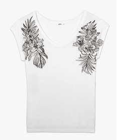 tee-shirt femme manches courtes col v imprime floral blanc t-shirts manches courtes9974101_4