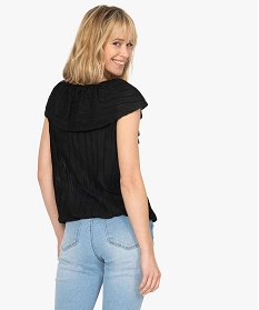 tee-shirt femme en voile avec large volant sur le col noir t-shirts manches courtes9997201_3