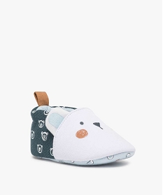chaussons de naissance bebe garcon imprimes tete d’ours blanc chaussures de naissanceA015001_2