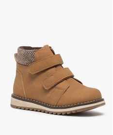 bottines garcon a scratch et col rembourre a chevrons brun