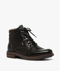 boots homme zippes a lacets dessus cuir et col rembourre noir bottes et bootsA034801_2