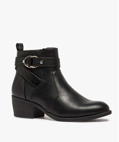 boots femme a talon multi matieres avec bride decorative noir bottines et boots