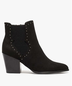 boots femme a talon zippes en suedine avec motifs cloutes noir bottines et bootsA047101_1