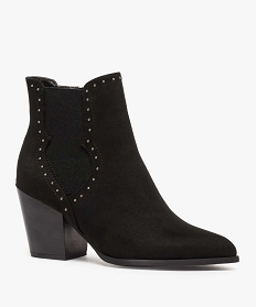 boots femme a talon zippes en suedine avec motifs cloutes noir bottines et bootsA047101_2