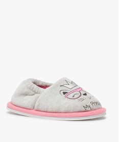 chaussons fille en velours avec motif chat sur le dessus gris chaussonsA055601_2