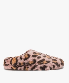 chaussons femme mules duveteuses a motif animalier rose chaussonsA060801_1