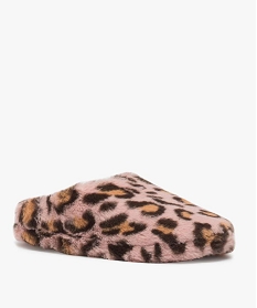 chaussons femme mules duveteuses a motif animalier rose chaussonsA060801_2