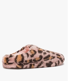 chaussons femme mules duveteuses a motif animalier rose chaussonsA060801_4