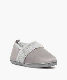 chaussons femme en velours doux et details duveteux gris chaussonsA062801_2