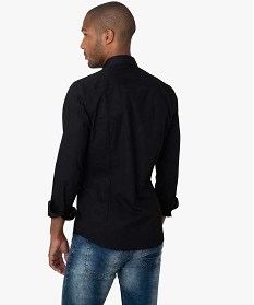 chemise homme unie coupe slim en coton stretch noir chemise manches longuesA099001_3
