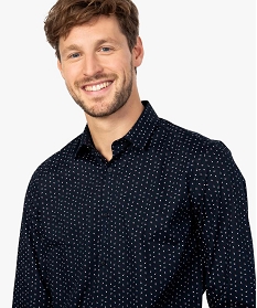 chemise homme coupe droite a micro-motifs geometriques bleu chemise manches longuesA099101_2