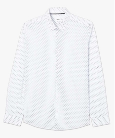 chemise homme a micro motifs coupe slim - repassage facile blanc chemise manches longuesA099201_4