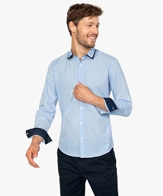 chemise homme a col bicolore coupe slim bleu chemise manches longuesA099401_1