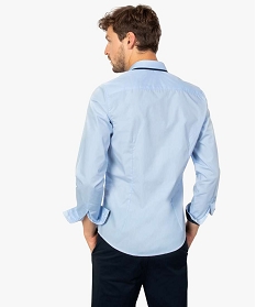 chemise homme a col bicolore coupe slim bleu chemise manches longuesA099401_3