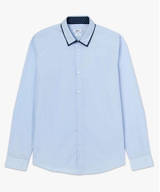 chemise homme a col bicolore coupe slim bleu chemise manches longuesA099401_4