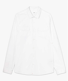 chemise homme en coton stretch a poches poitrine blanc chemise manches longuesA099901_4