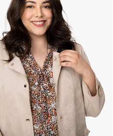 manteau femme en suedine avec boutons metalliques beigeA126801_2