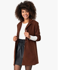 manteau court femme en matiere extensible et grand col brunA127901_1