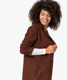 manteau court femme en matiere extensible et grand col brunA127901_2