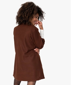 manteau court femme en matiere extensible et grand col brunA127901_3