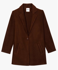 manteau court femme en matiere extensible et grand col brunA127901_4