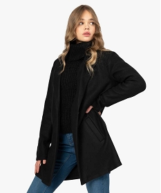 manteau court femme en matiere extensible et grand col noir manteauxA128001_1