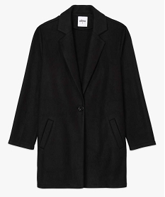 manteau court femme en matiere extensible et grand col noirA128001_4