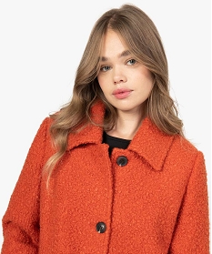 manteau femme mi-long en maille bouclette orange manteauxA128301_2