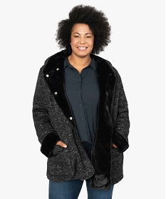 GEMO Manteau en maille bouclette et détails duveteux femme grande taille Gris