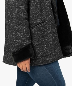 manteau femme grande taille en maille bouclette et details duveteux grisA128701_2