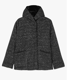 manteau femme en maille bouclette et details duveteux grisA128701_4