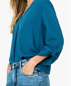 blouse femme unie avec manches retroussables bleuA129901_2