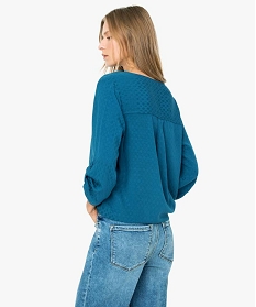 blouse femme unie avec manches retroussables bleuA129901_3