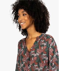 chemise femme a smocks en voile imprime brunA132601_2