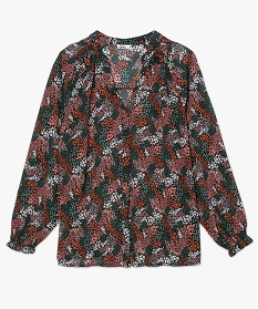 chemise femme a smocks en voile imprime brunA132601_4