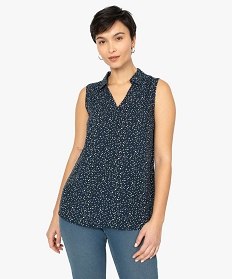 blouse femme sans manches imprimee avec col chemise imprime blousesA133701_2